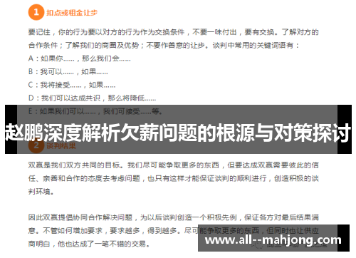 赵鹏深度解析欠薪问题的根源与对策探讨